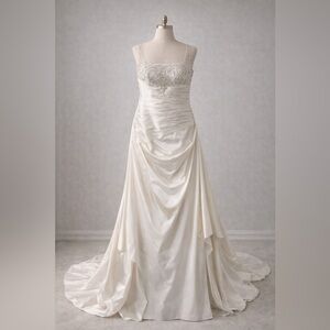 Ivory Beaded Wedding Gown – Lace Up Back – Fits Size 14/16 -DIY Bridal Project